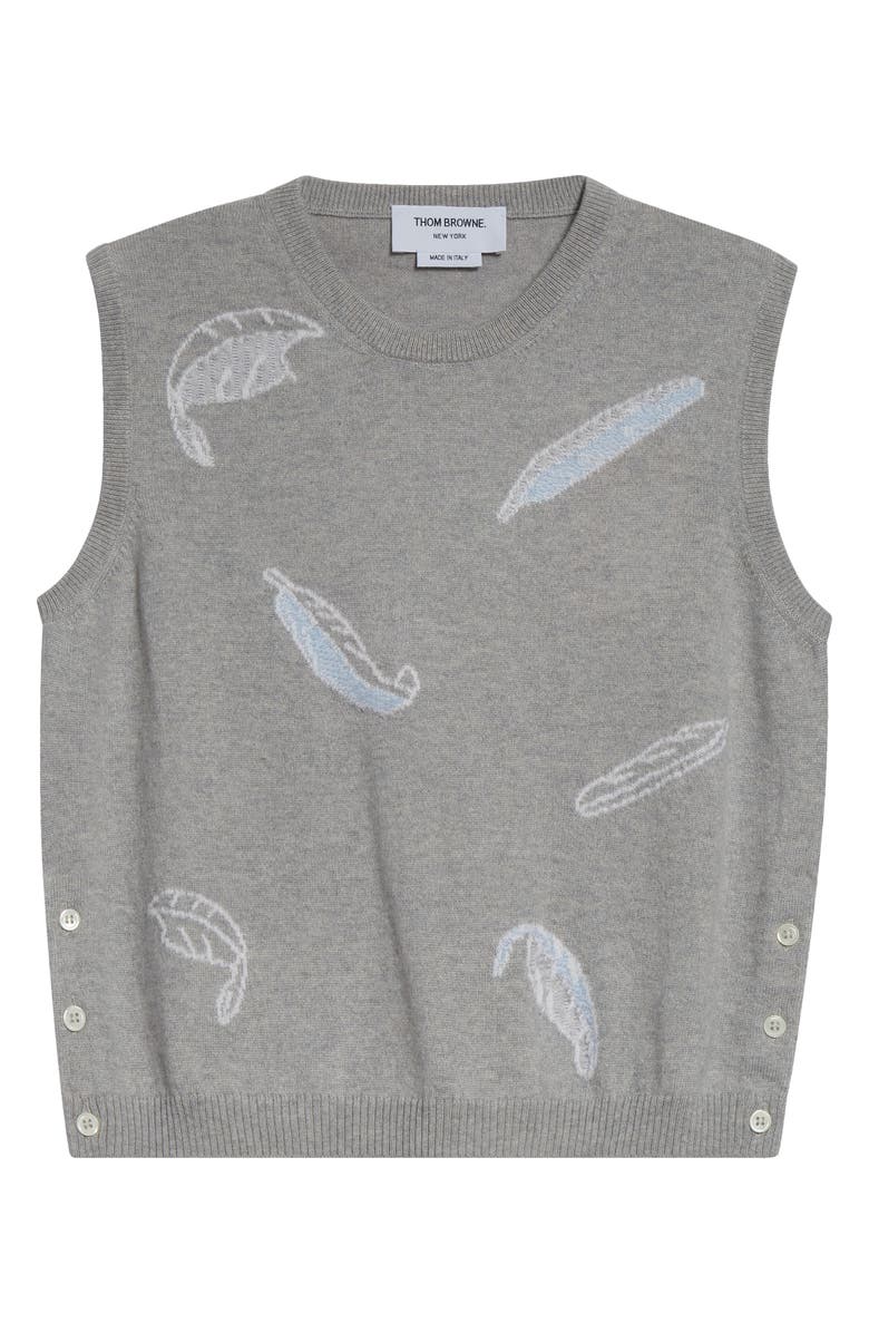 Thom Browne Feather Intarsia Cashmere Sweater Vest, Alternate, color, Pale Grey