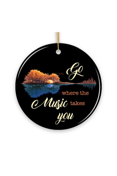 Guitar Lake Reflection Music Ceramic Ornament