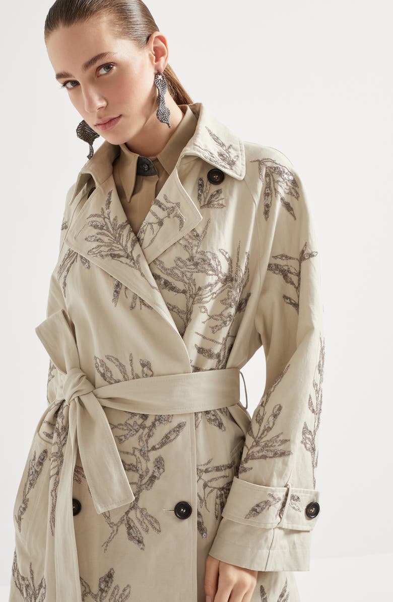 Brunello Cucinelli Flora Embroidery trench coat, Alternate, color, 