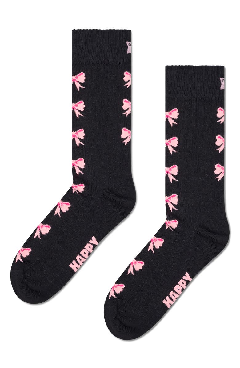 Happy Socks Bow Jacquard Crew Socks, Main, color, Black