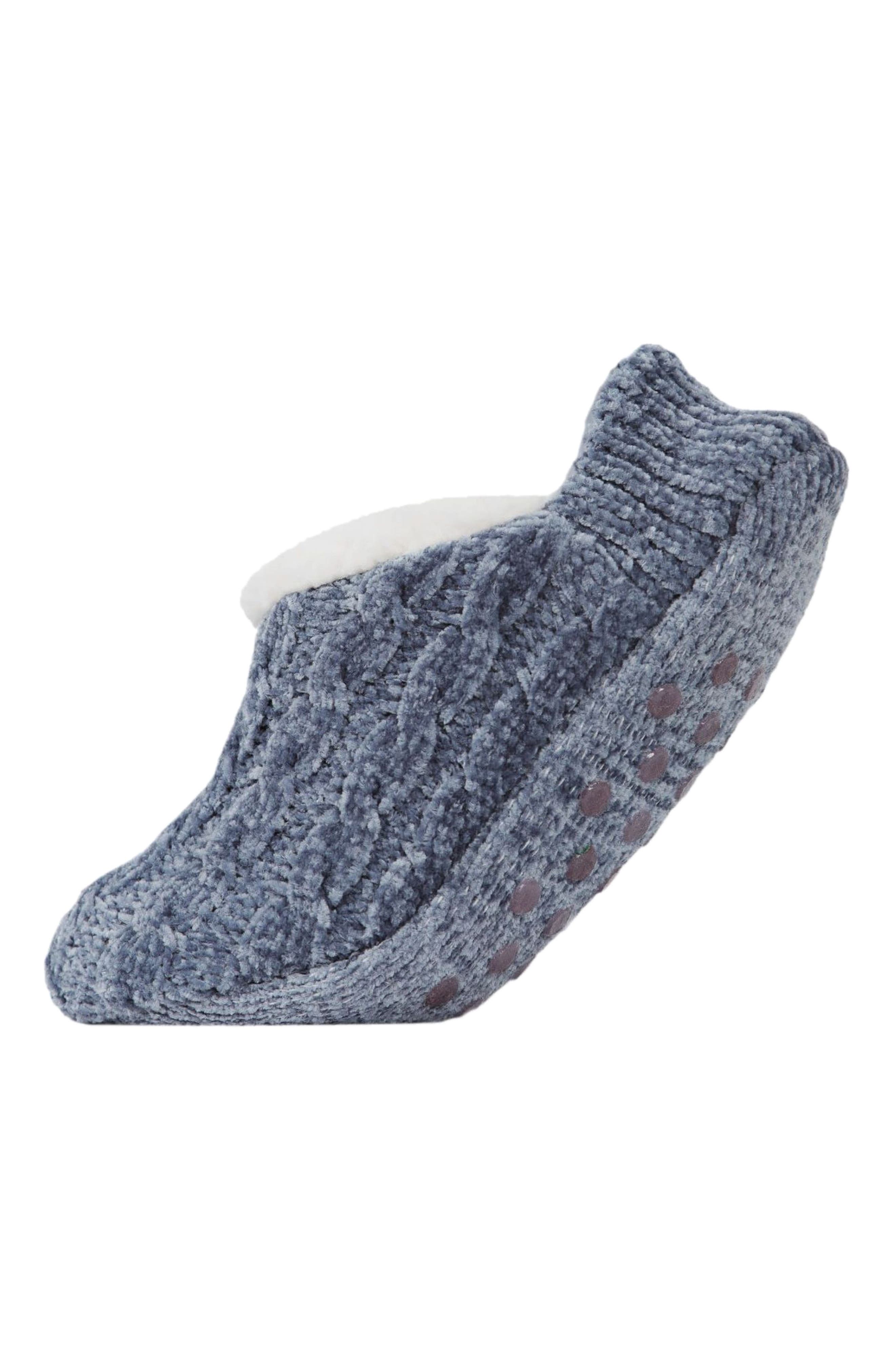 Cable Chenille Fleece Lined Slipper Socks, Main, color, DENIM