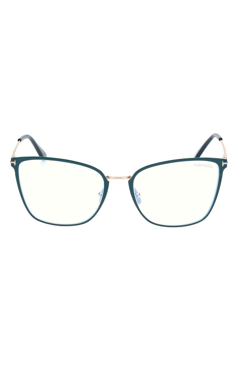 TOM FORD 56mm Butterfly Blue Light Blocking Glasses, Main, color, Shiny Turquoise