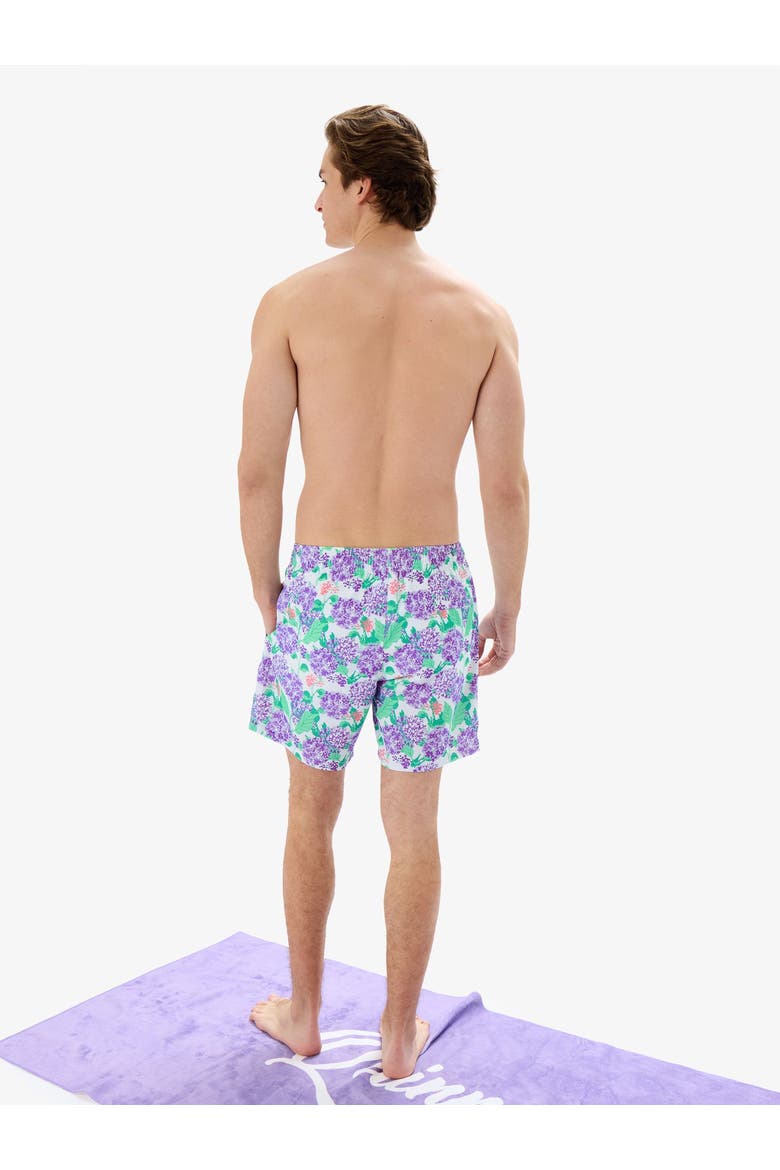 UPF50+ Sun Protected Men's Stretch Swim Trunks, Alternate, color, Purple Hydrangea Garden