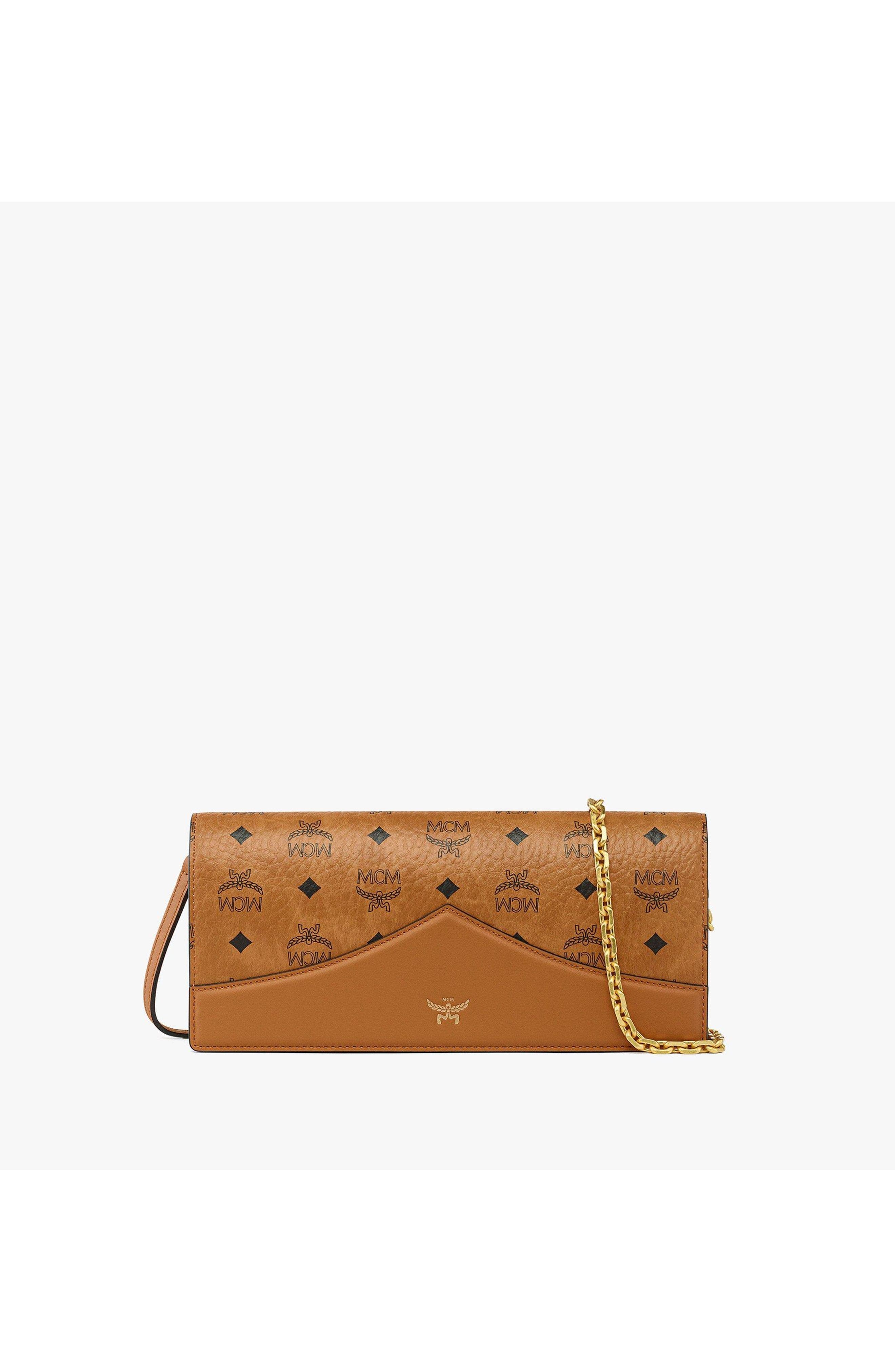 Small Diamond Clutch in Visetos Leather Mix, Main, color, Cognac