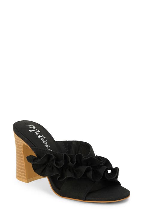 Ruffle Strap Block Heel Mule Sandal (Women)
