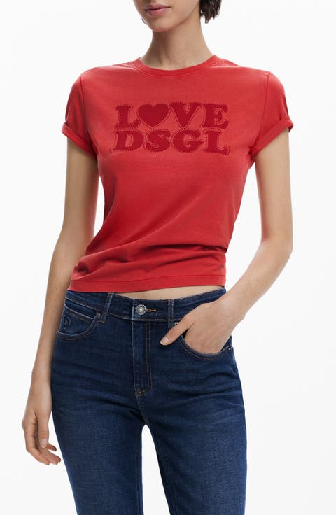 Rhinestone Embellished Cotton Graphic T-Shirt