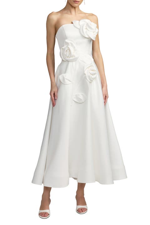 Strapless Satin A-Line Gown With 3D Floral Appliqué
