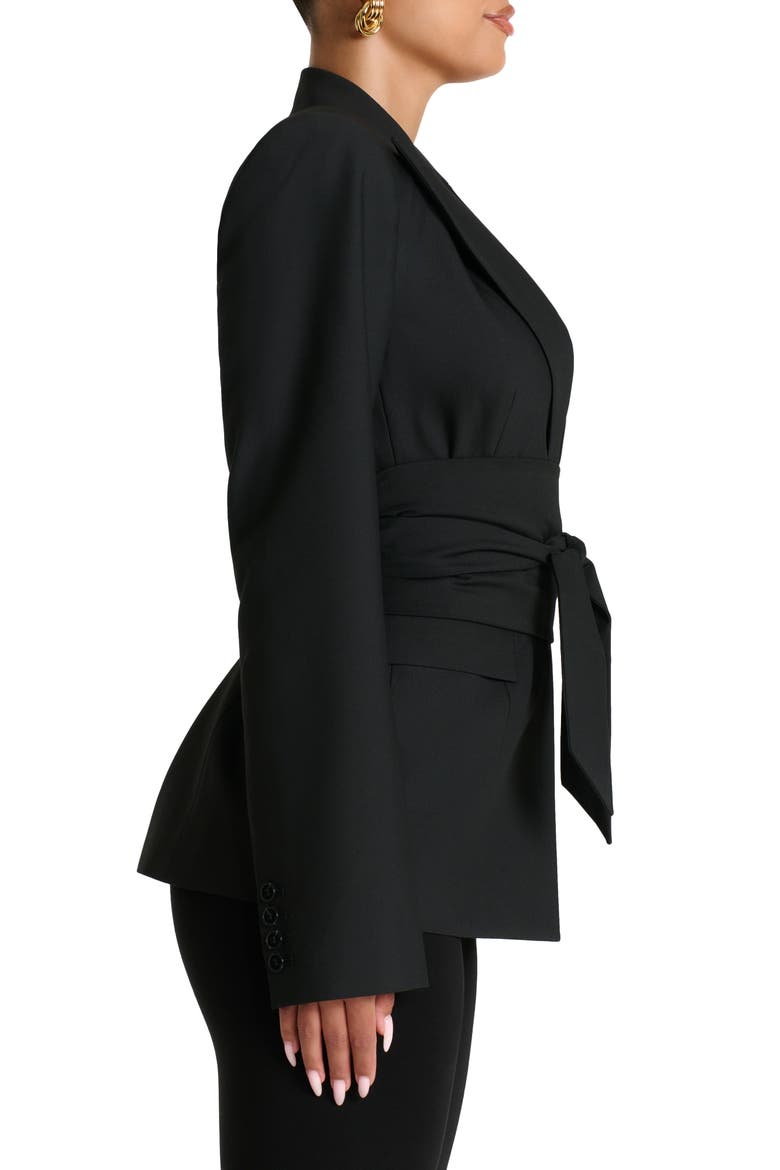 Power Shoulder Tie Waist Blazer, Alternate, color, BLACK