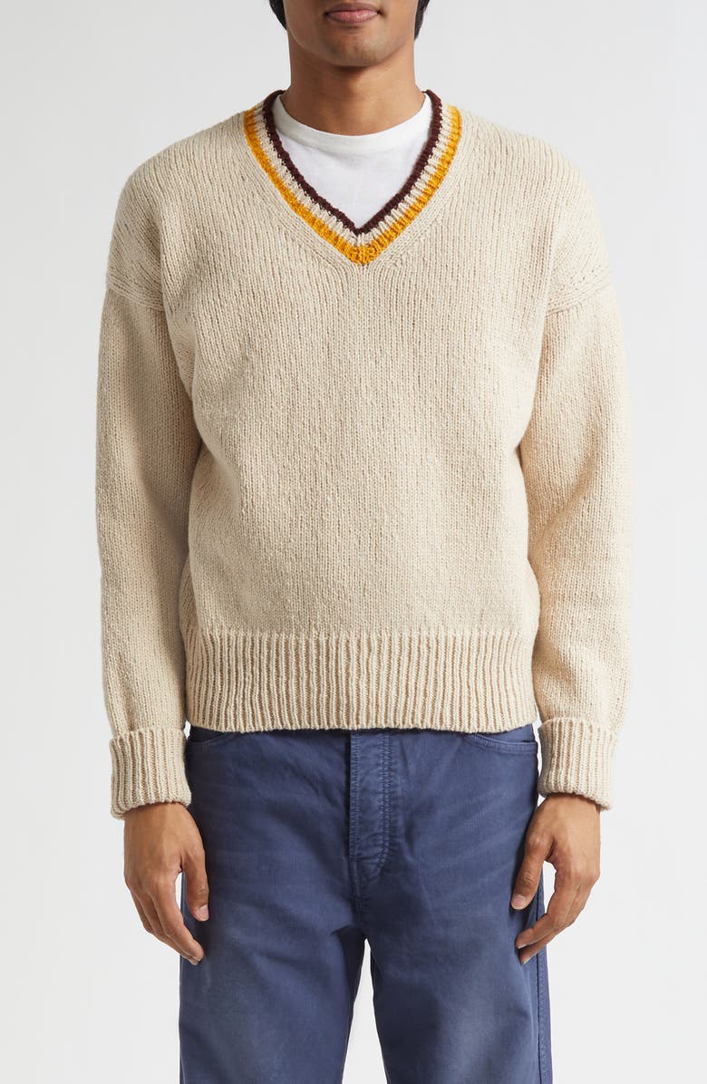 VISVIM College Wool & Cashmere V-Neck Sweater, Main, color, Ivory