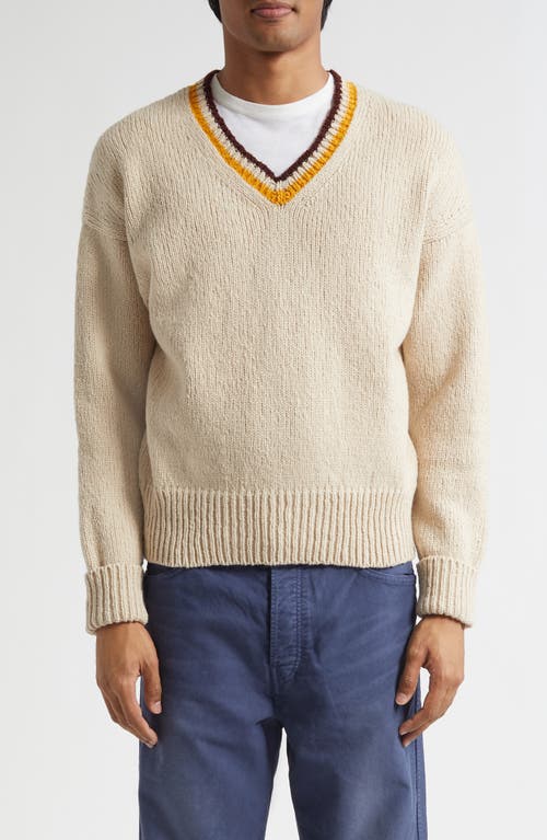 VISVIM College Wool & Cashmere V-Neck Sweater in Ivory  product