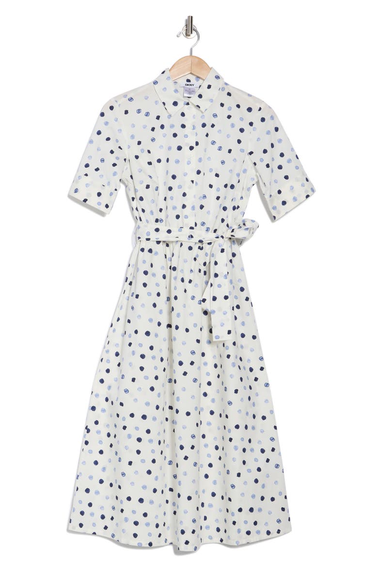 Tie Waist Cotton Shirtdress, Alternate, color, SILVER CLOUD/TWILIGHT