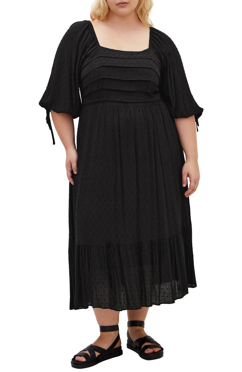 City Chic The Ally Clip Dot Maxi Dress, Main, color, Black