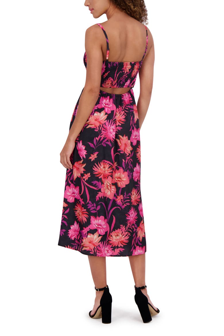 Smocked Bust Midi Sundress, Alternate, color, BLACK MULTI