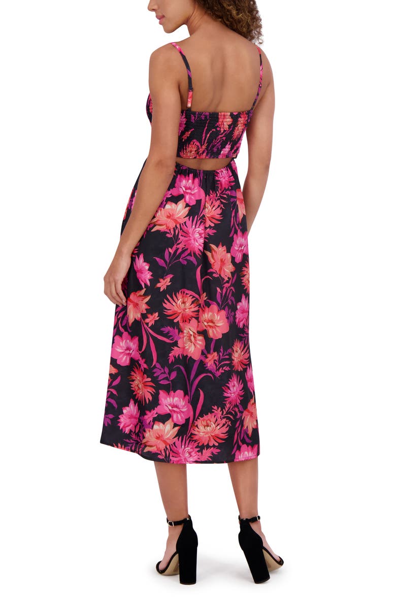 Kensie Smocked Bust Midi Sundress, Alternate, color, Black Multi