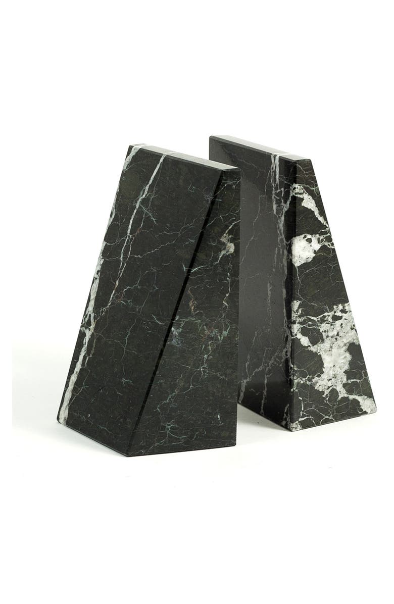 Bey-Berk Black Zebra Marble Wedge Bookends, Main, color, Black Zebra Marble