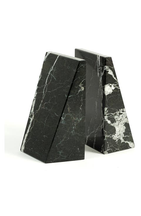 Black Zebra Marble Wedge Bookends