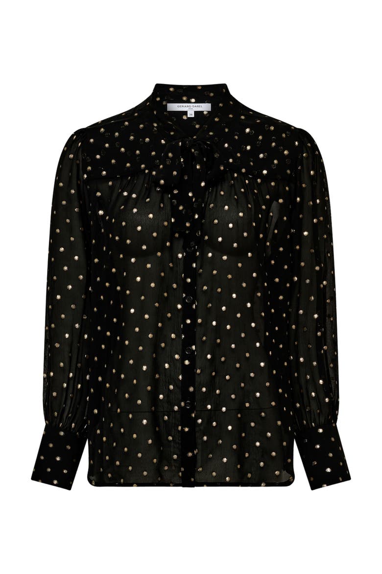 Andree Sheer Metallic Polka Dot Blouse, Alternate, color, Black
