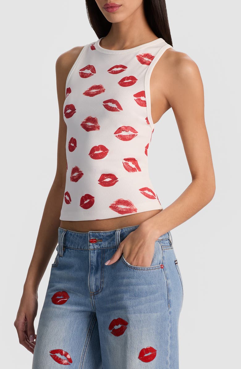 Alice + Olivia Allen Print Rib Tank Top, Alternate, color, Lips