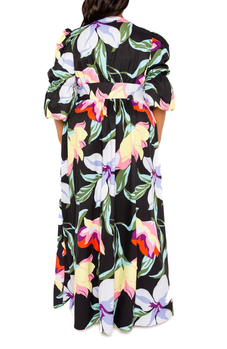 BUXOM COUTURE Floral Puff Sleeve Maxi Dress, Alternate, color, 