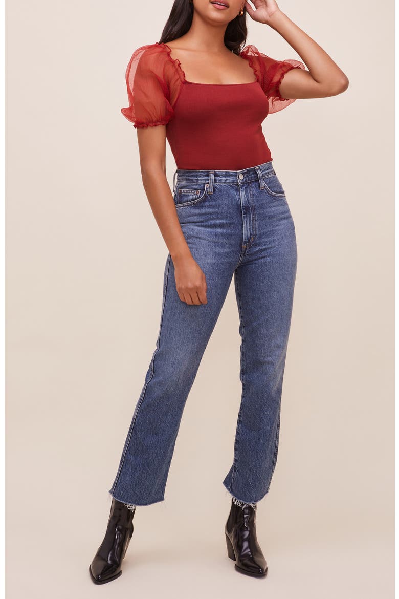 Puff Sleeve Bodysuit, Alternate, color, WINE