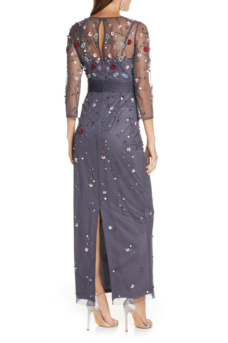 Floral 3D Embellished Gown, Alternate, color, CHARCOAL MULTI