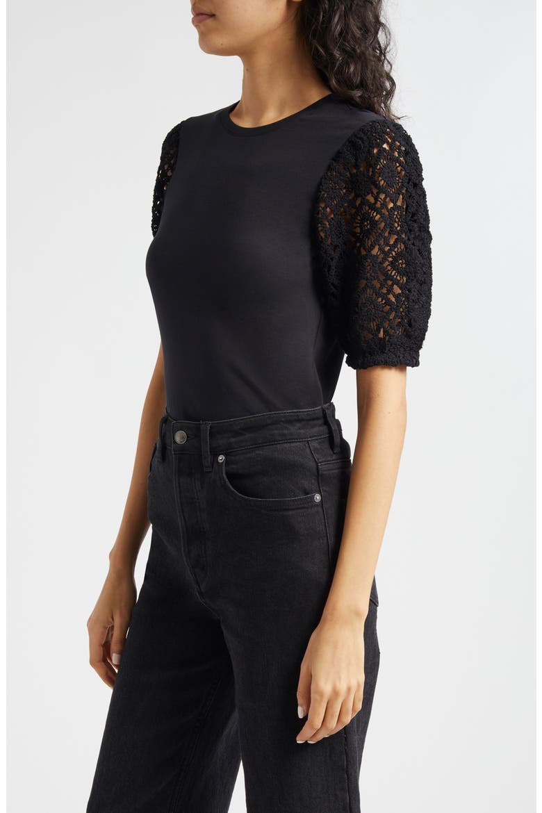 Corianna Lace Sleeve Top, Alternate, color, BLACK