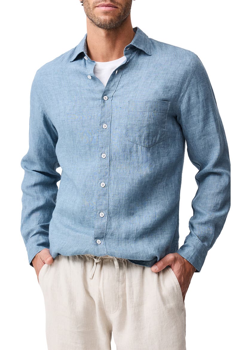 Coromandel Button-Up Linen Shirt, Main, color, SEA STONE