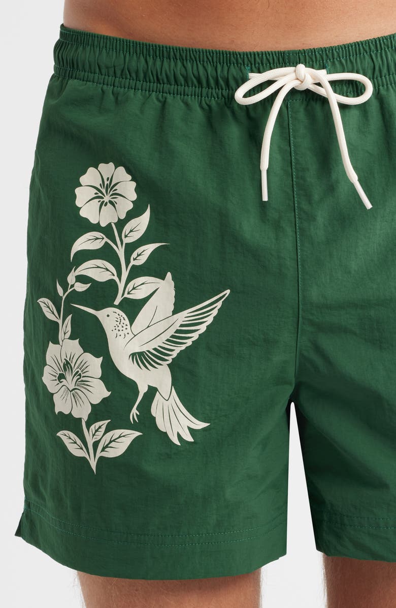PacSun Hummingbird Floral Swim Trunks, Alternate, color, Green