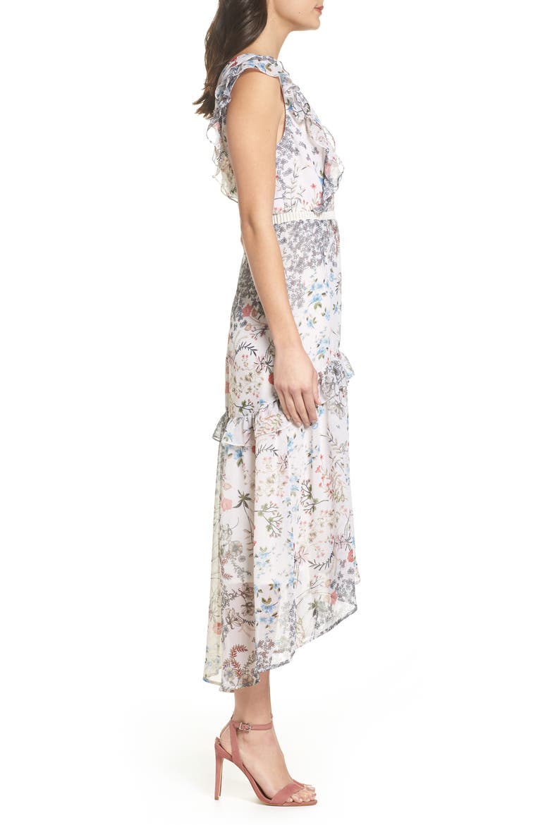 Print High/Low Midi Dress, Alternate, color, IVORY AMELIA FLORAL