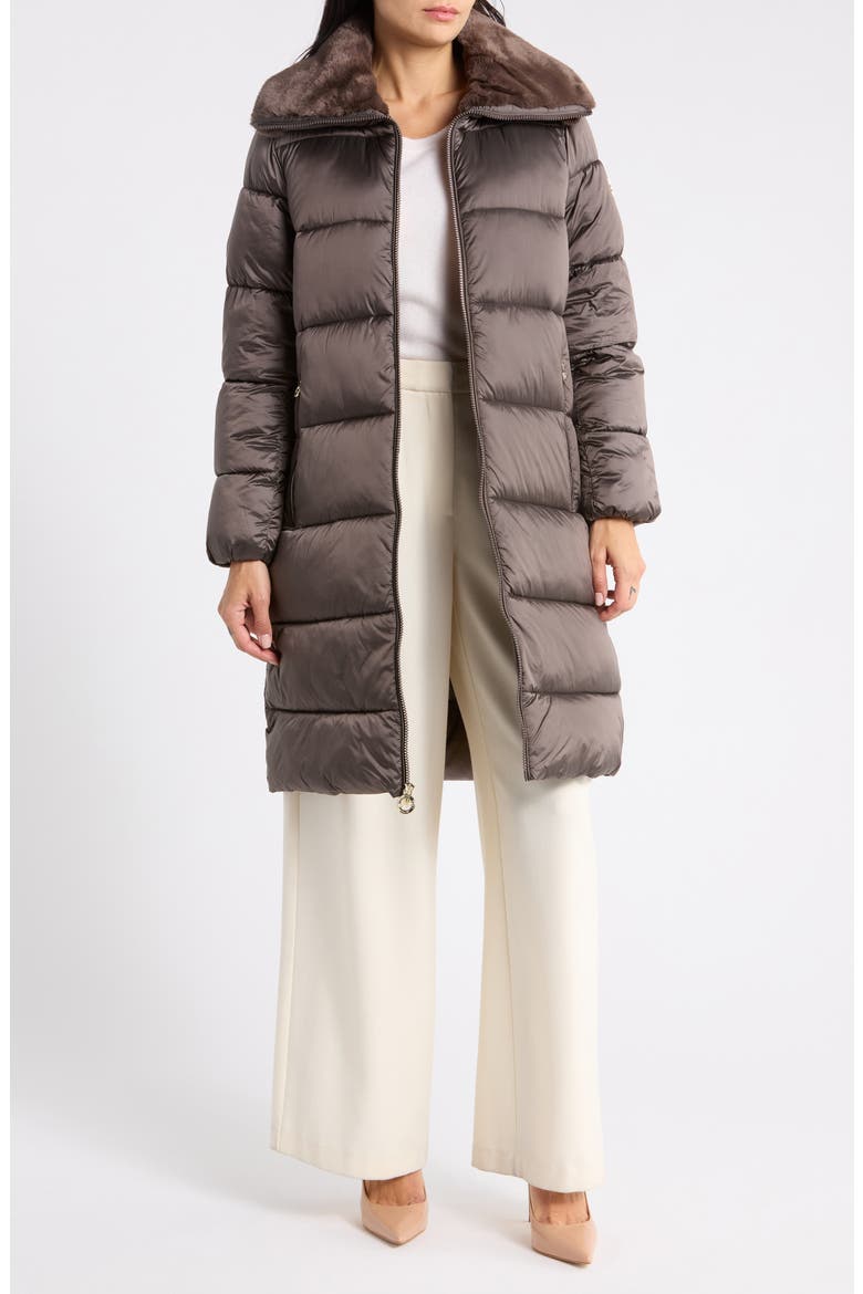 Faux Fur Collar Quilted Puffer Jacket, Alternate, color, MOCHA