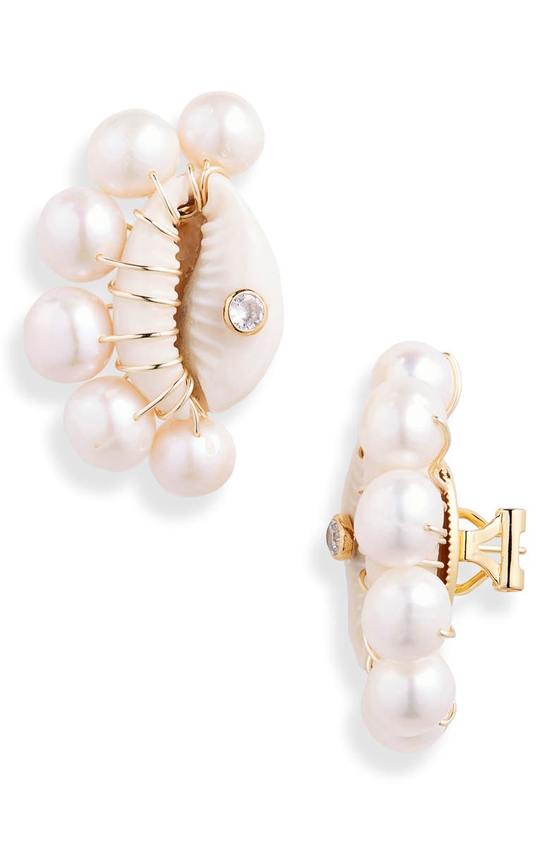 Éliou Lara Shell & Freshwater Pearl Stud Earrings, Main, color, 