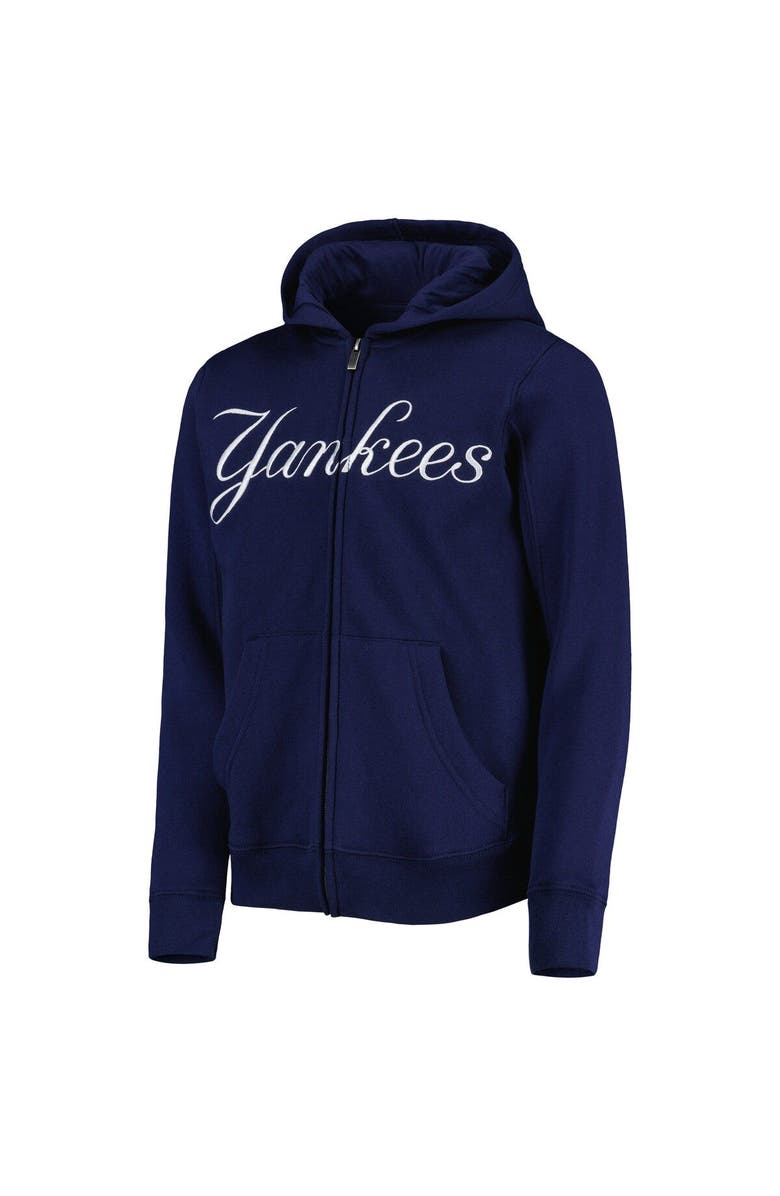 Outerstuff Youth Navy New York Yankees Wordmark Full-Zip Fleece Hoodie, Alternate, color, 