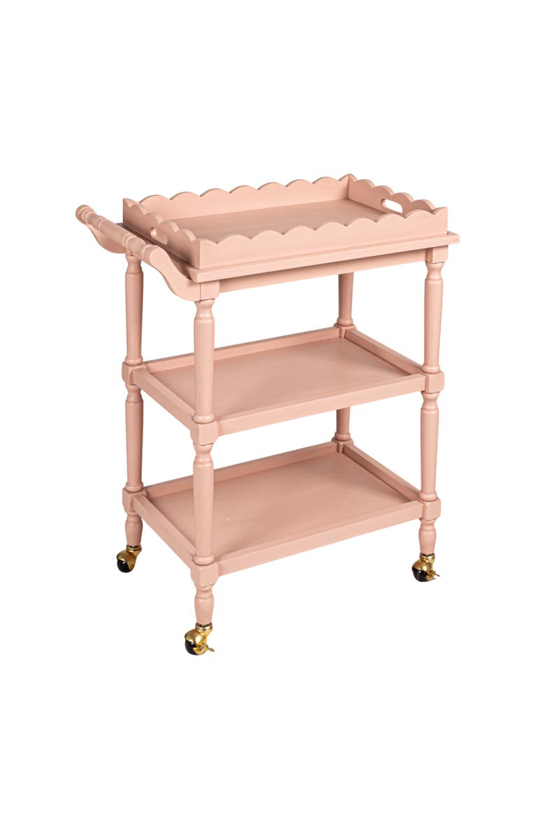 Storied Home 3-Tier Bar Cart on Casters with Removable Scalloped Tray, Main, color, Pink