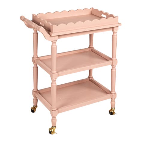 3-Tier Bar Cart on Casters with Removable Scalloped Tray