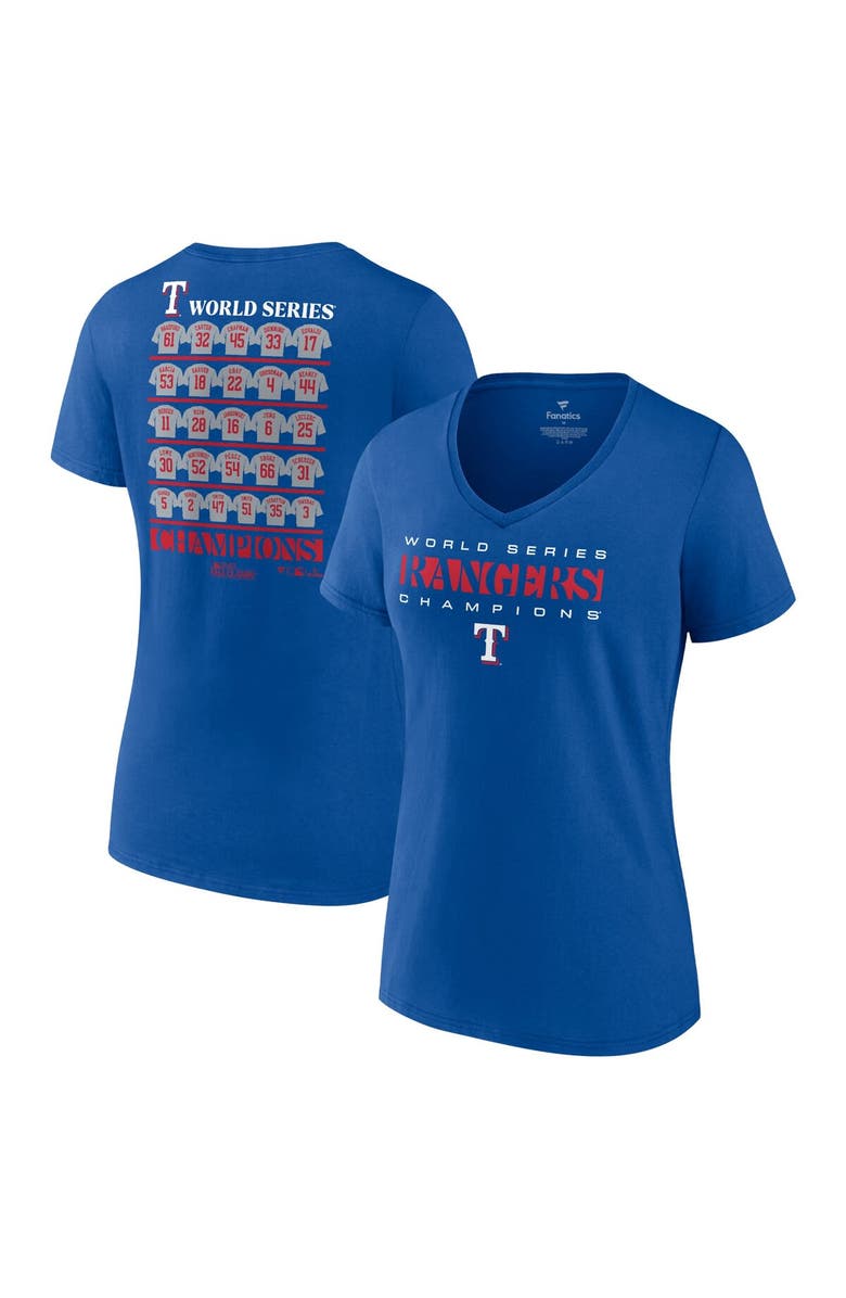 FANATICS Women's Fanatics Branded Royal Texas Rangers 2023 World Series Champions Jersey Roster V-Neck T-Shirt, Alternate, color, 