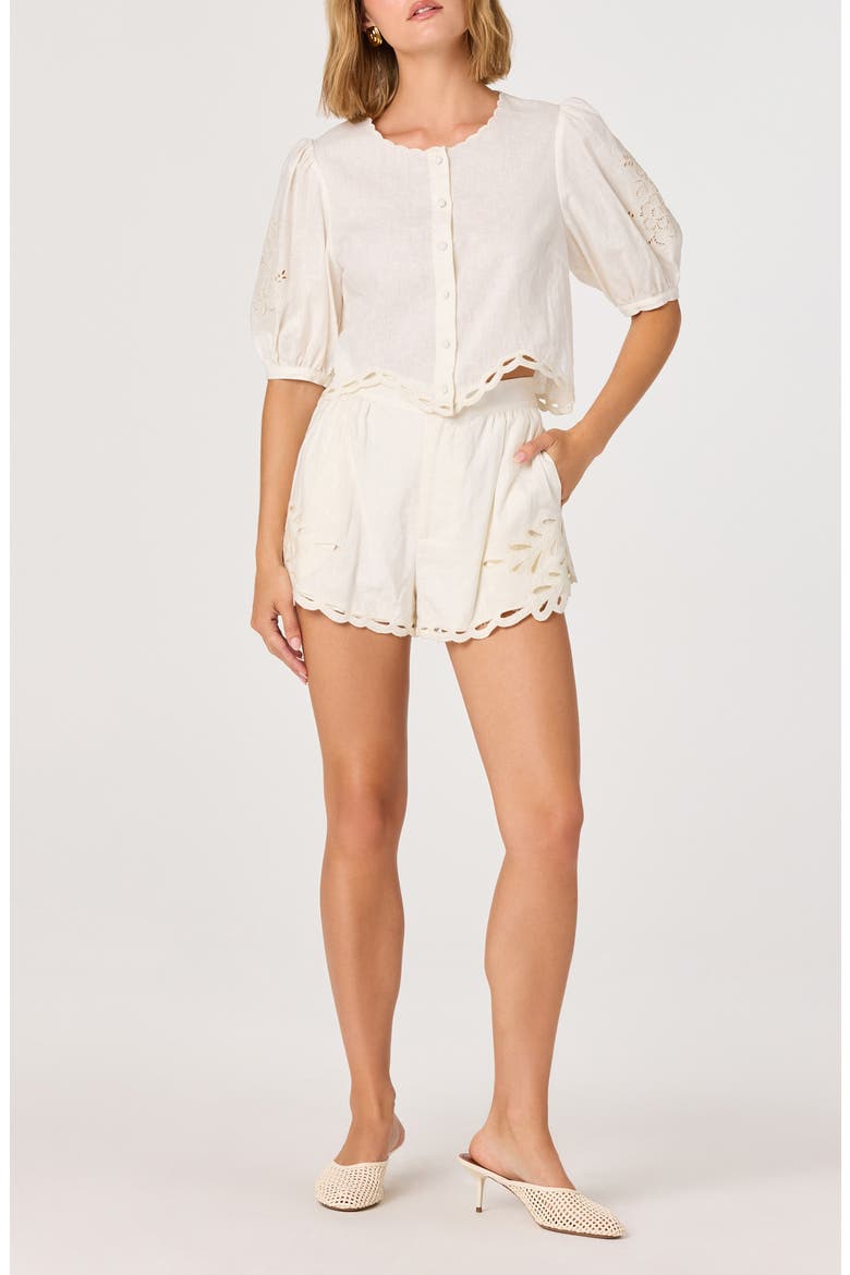 Joellyn Embroidered Linen & Cotton Top, Alternate, color, WHITE