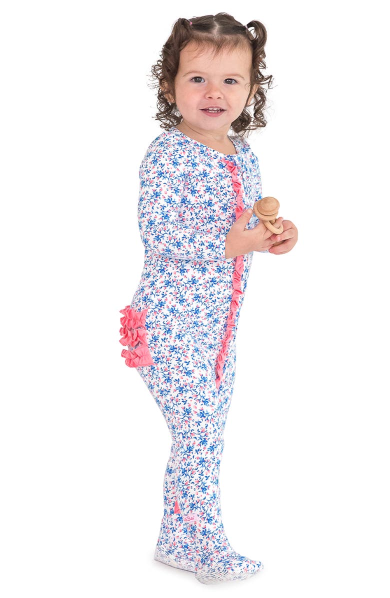 RuffleButts Kids' Tea Time Ruffle Fitted One-Piece Footie Pajamas, Alternate, color, 