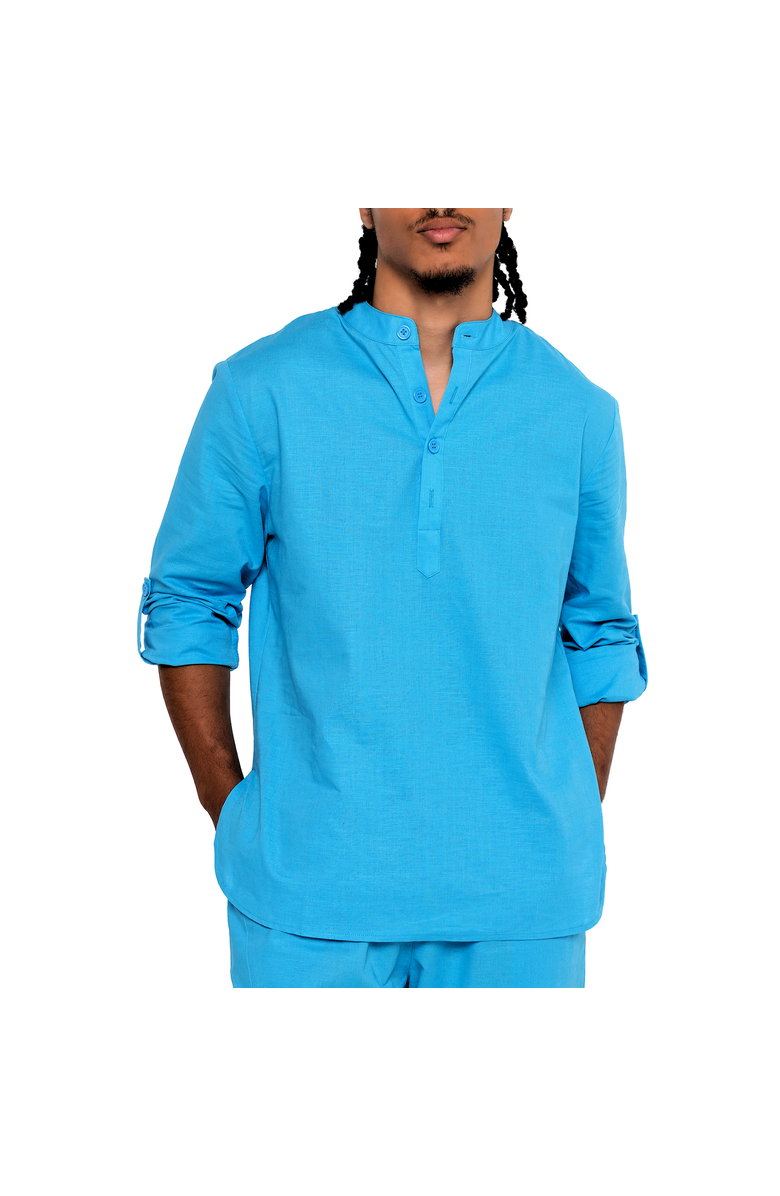 Dai Moda Men's Linen Nehru Collar Shirt, Alternate, color, Sky Blu