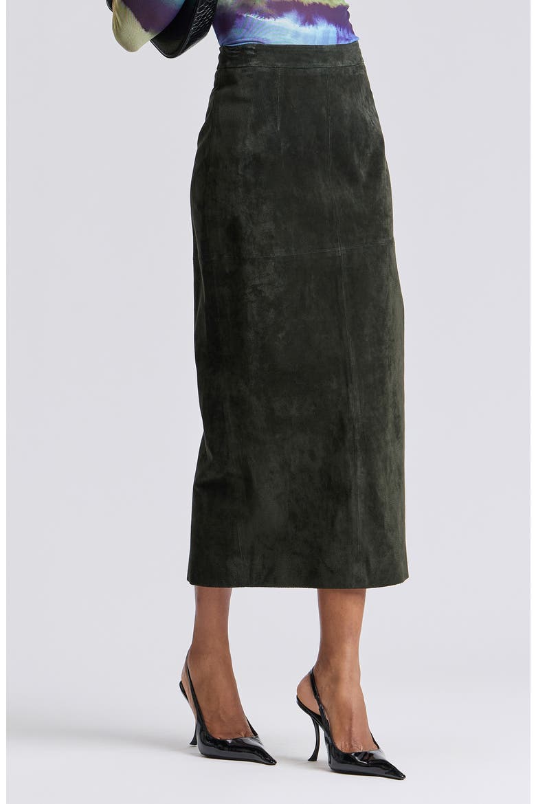 Leather Midi Skirt, Alternate, color, BOTTLE GREEN