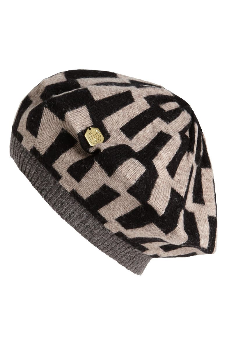 Jonathan Adler 'Stepped Chevron' Wool & Cashmere Beret, Main, color,