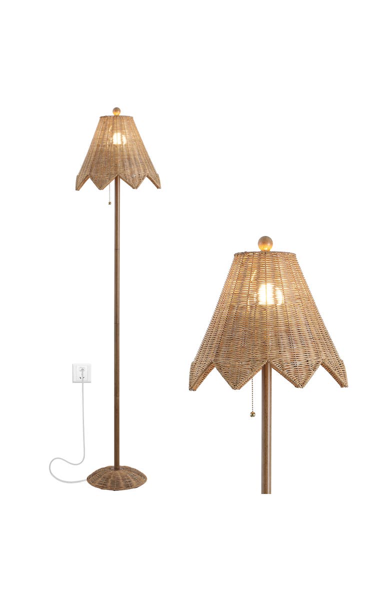 JONATHAN Y Tybee 60.5" Traditional Coastal Rattan Scalloped LED Floor Lamp, Main, color, 