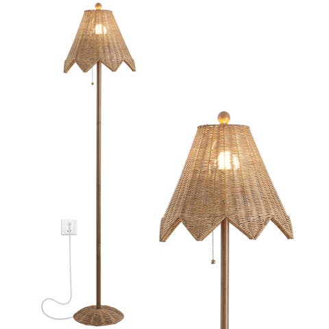Tybee 60.5" Traditional Coastal Rattan Scalloped LED Floor Lamp