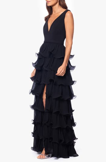 Betsy Adam Tiered Wire Ruffle Gown Nordstrom