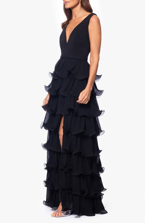 BETSY & ADAM BETSY & ADAM TIERED WIRE RUFFLE GOWN