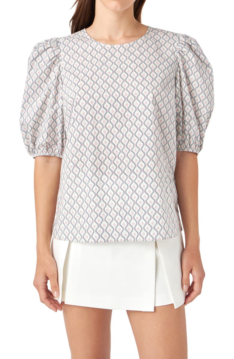 English Factory Floral Print Puff Sleeve Top, Alternate, color, Multi