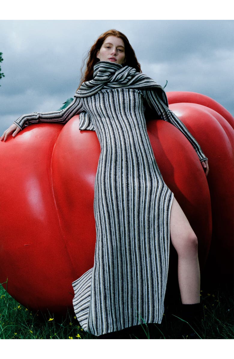 Labeca London Juniper Backless Striped Wool Maxi Dress, Alternate, color, Black