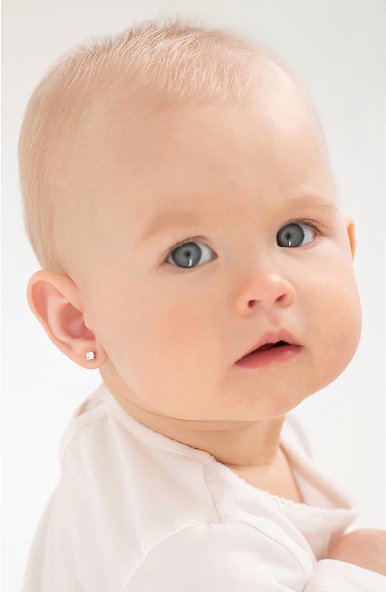 In Season Jewelry 14k Square Set Cubic Zirconia Solitaire Earrings, Alternate, color, Silver