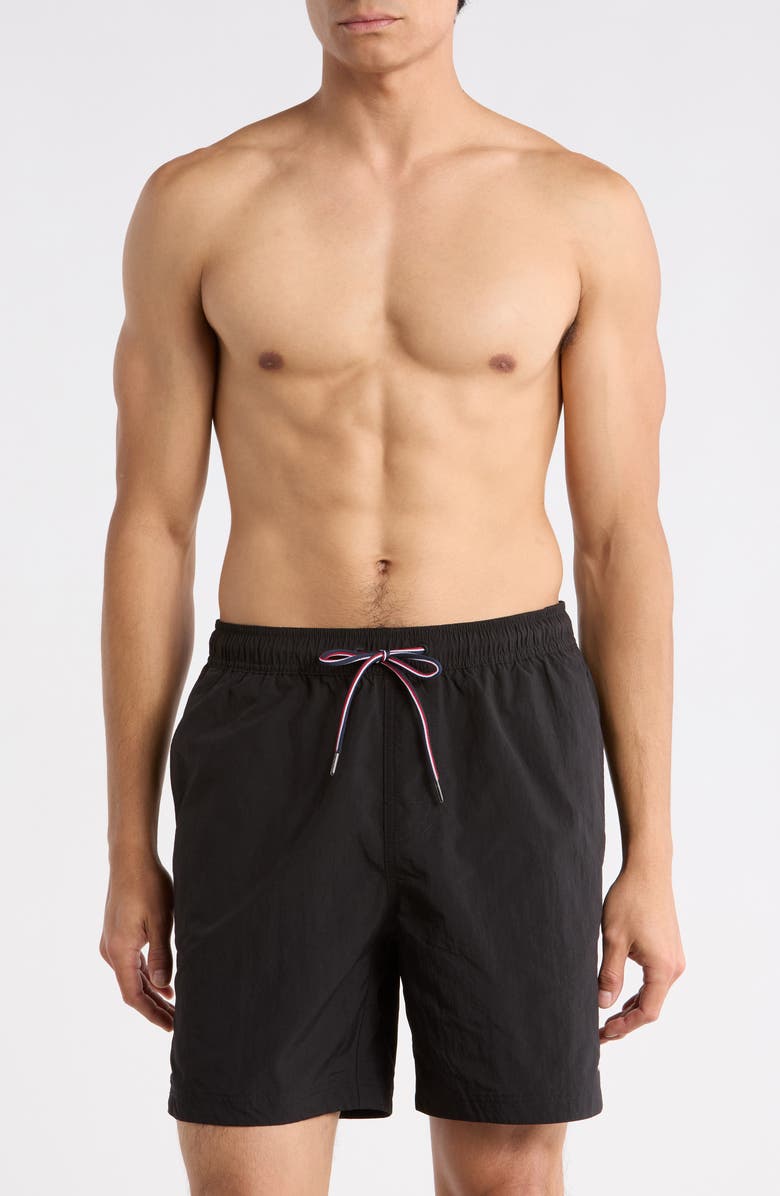 Tommy Hilfiger The Tommy Swim Trunks, Main, color, Dark Sable