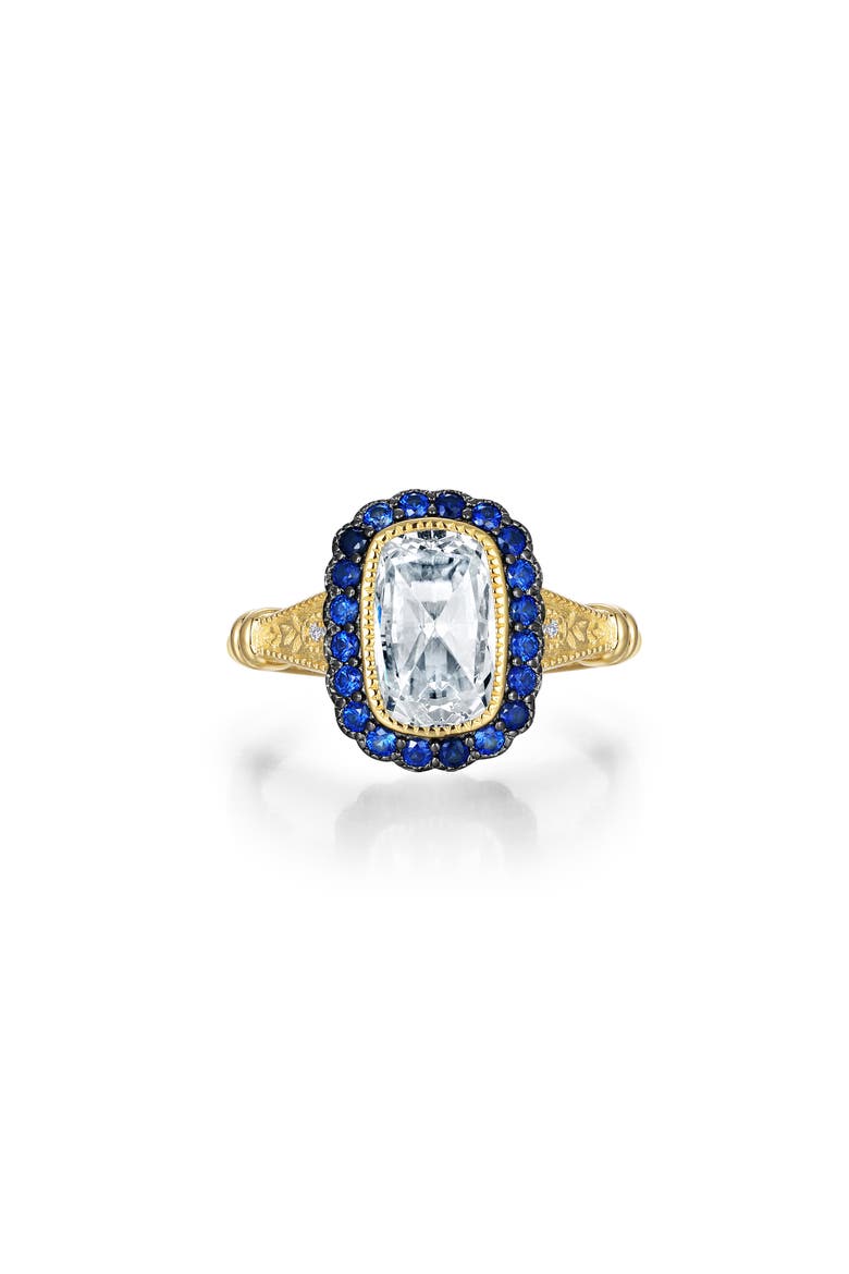 Simulated Diamond & Sapphire Art Deco Ring, Main, color, WHITE