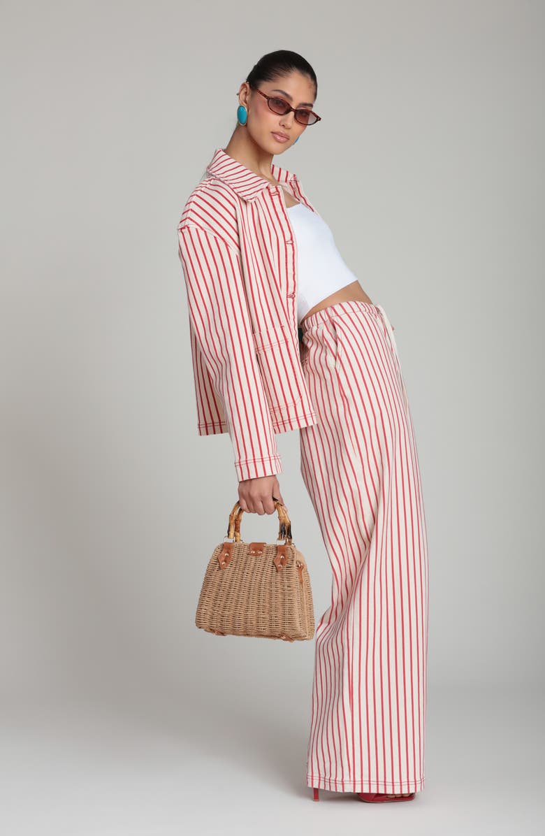 Avec Les Filles Stripe Tie Waist Pants, Alternate, color, Cream-Red Stripe